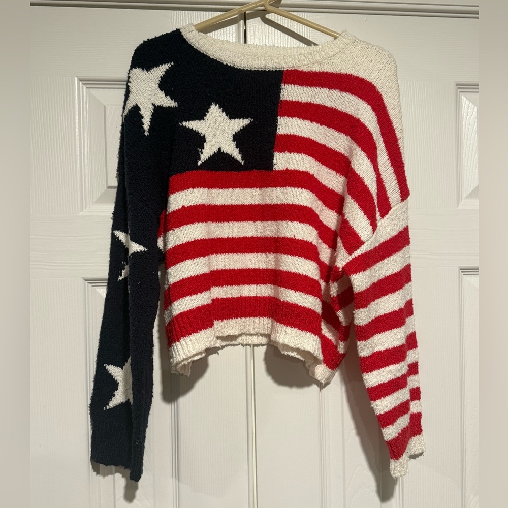 moon & madison Off-the-Shoulder Stars and Stripes Sweater